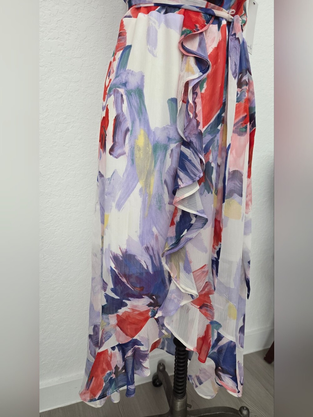 Watercolor Ruffle High-Low Wrap Dress - Multicolor - Picture 2 of 6